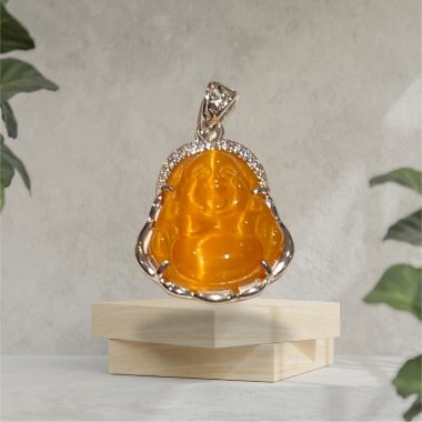 Pendentif Bouddha oeil de chat orange